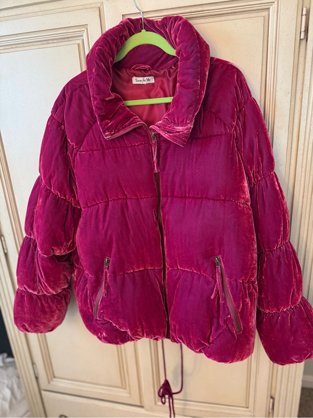 Women's Velvet Puffer Jacket - Raspberry